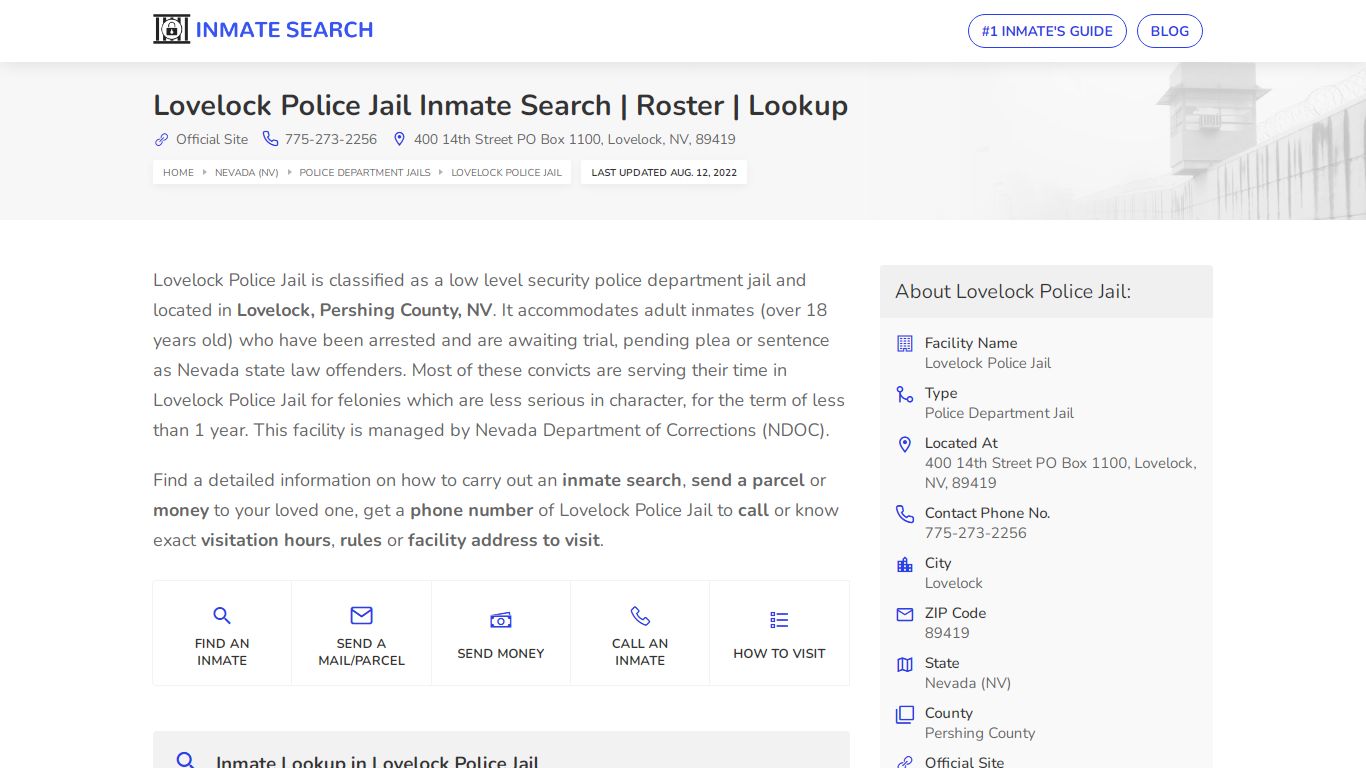 Lovelock Police Jail Inmate Search | Roster | Lookup