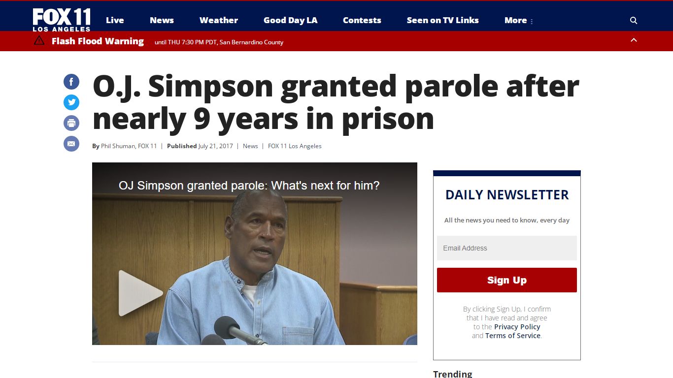 O.J. Simpson granted parole after nearly 9 years in prison